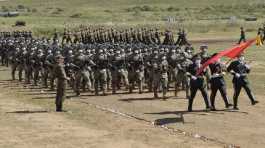 Chinese troops line up