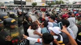 Demonstrators clash with police during a protest