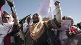 Sudanese demonstrators attend a rally