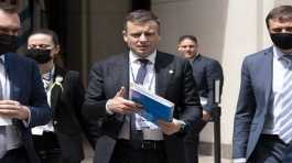 Ukraine Finance Minister Serhiy Marchenko walks outside