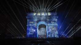 Light show at Arc de Triomphe in Paris, France